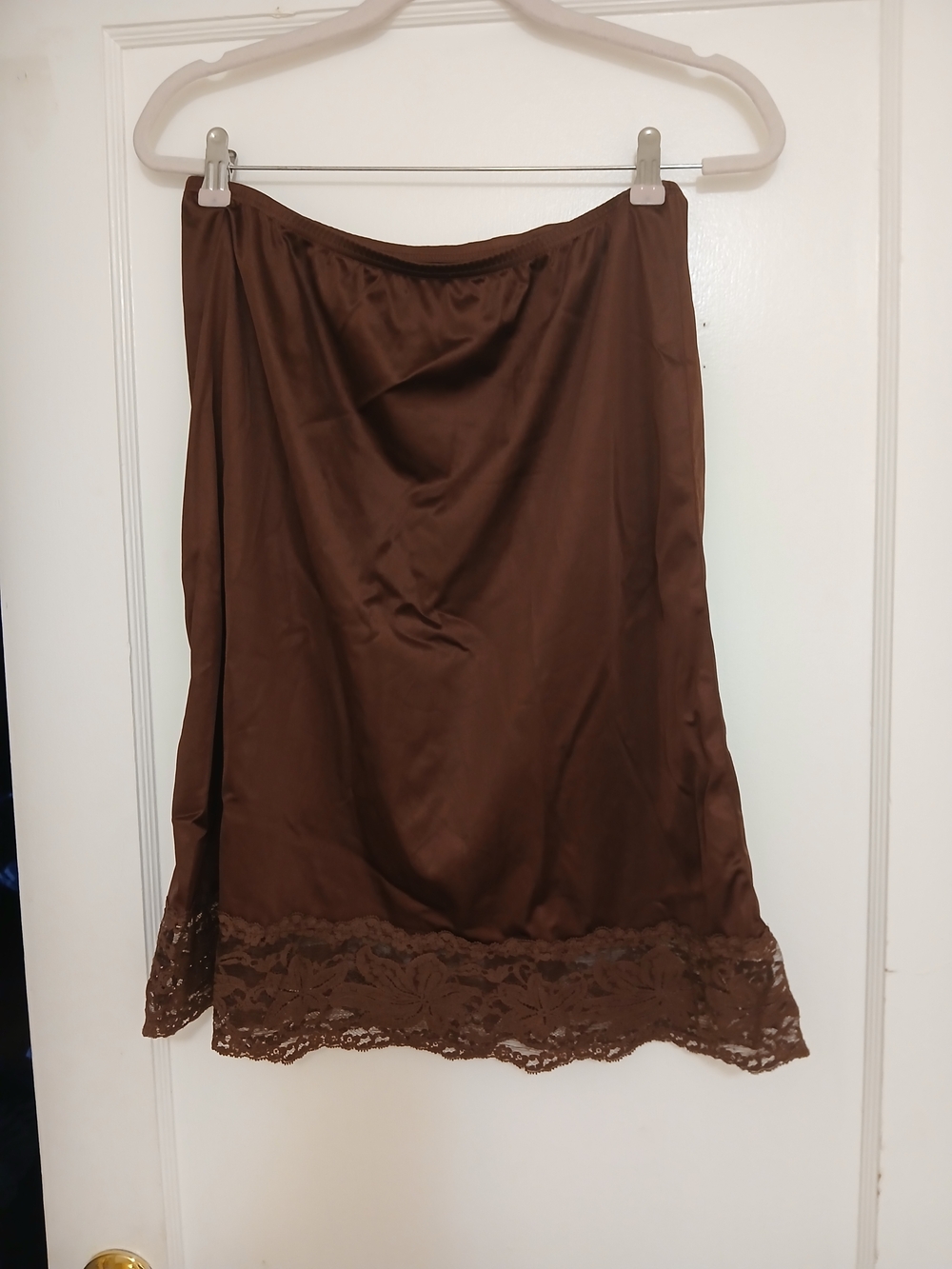 Vintage Vanity Fair Chocolate Brown Satin Slip Lace